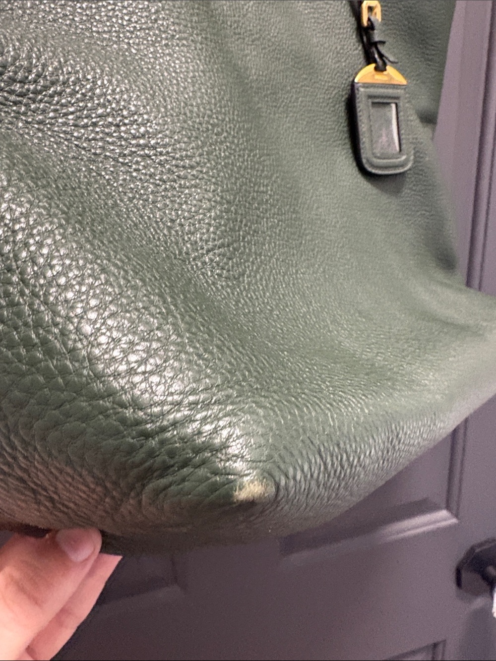 Prada Forest Green Pebbled Leather Tote with Gold Hardware - Picture 7 of 14